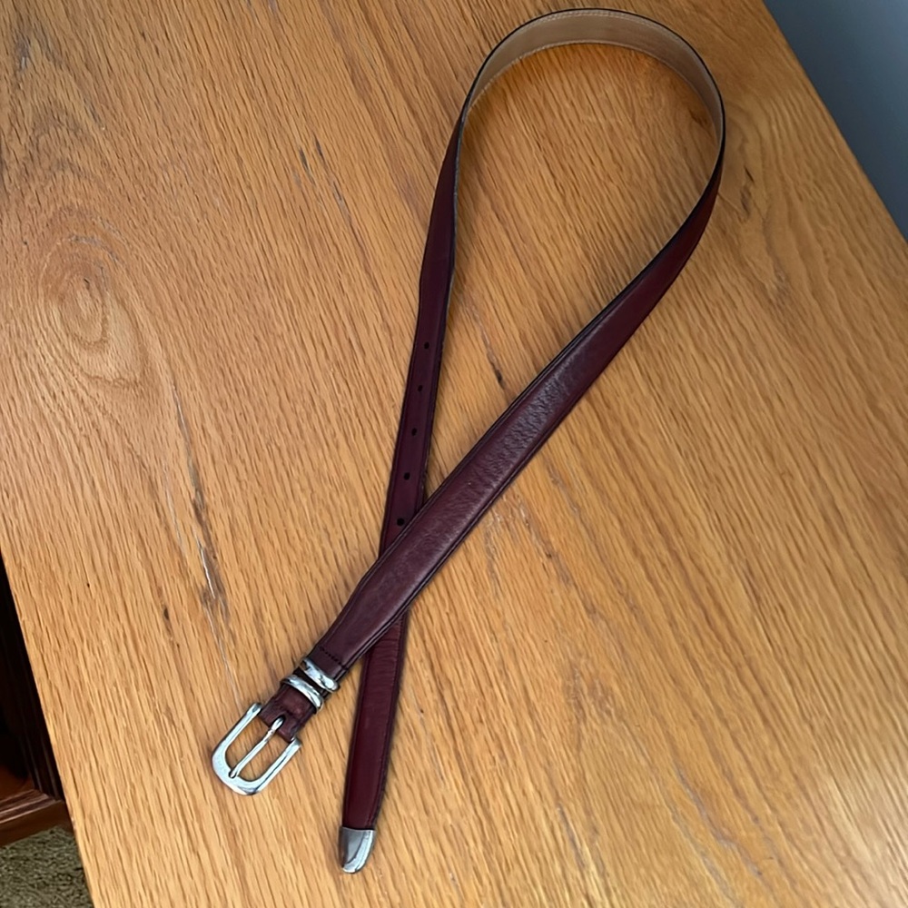 Burgundy Leather Belt With Silver Buckle and End Cap